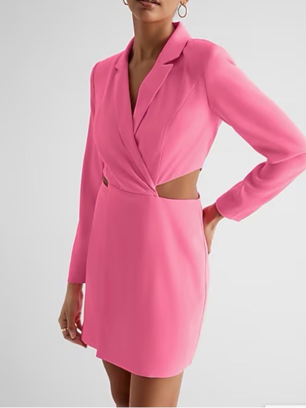 Express Hot Pink Long-Sleeve Wrap Dress with Side Cutouts